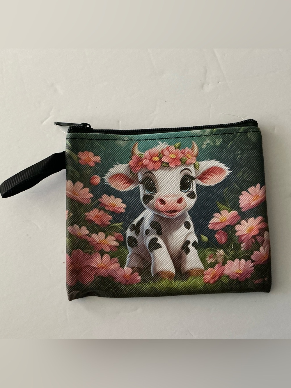Cow Floral Wristlet Pouch - Pink & Green